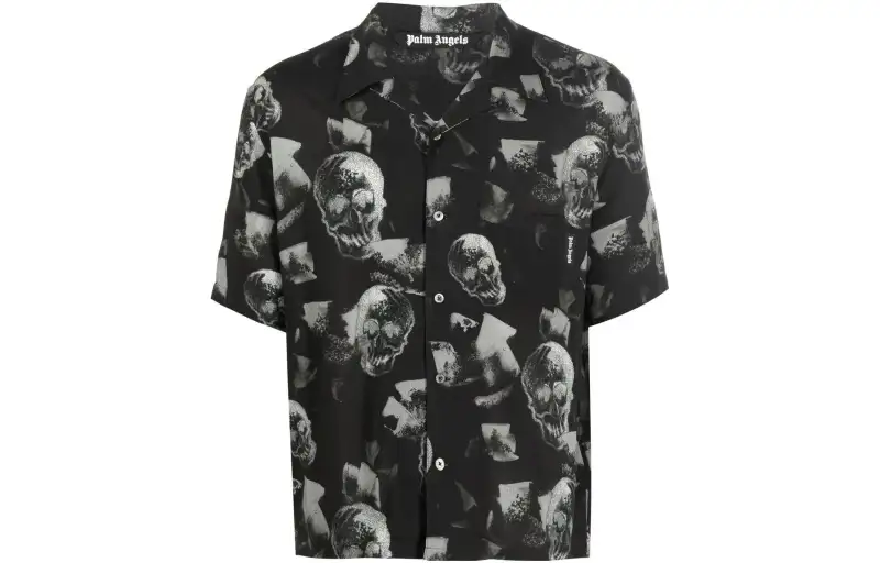 PALM ANGELS Skull Print Bowling Shirt