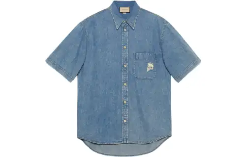 GUCCI Shirts Men's Light Blue Lapel Moderate Shirt