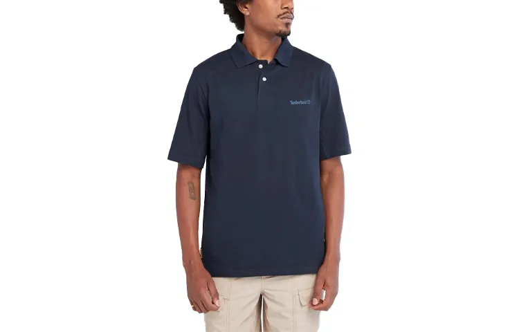Timberland Polo Shirts Men's Blue Polo Collar Moderate Straight Fit