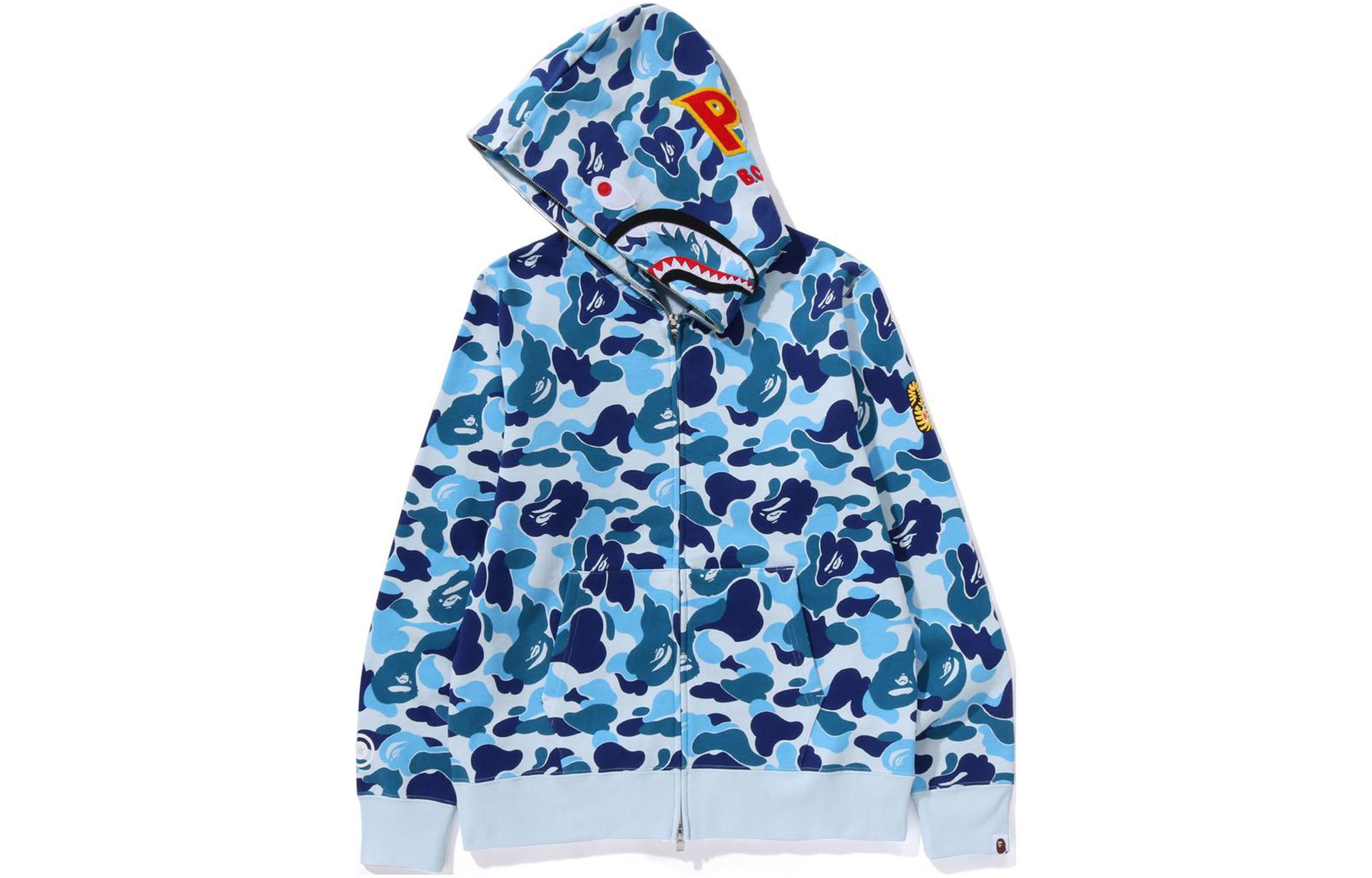 A BATHING APE Classic shark, sweatshirt with hood with zipper for men and women, with embroidery