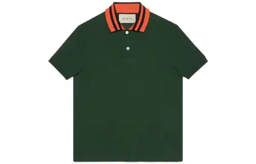 GUCCI Polo Shirts Men's Green Polo Collar Moderate Straight Fit