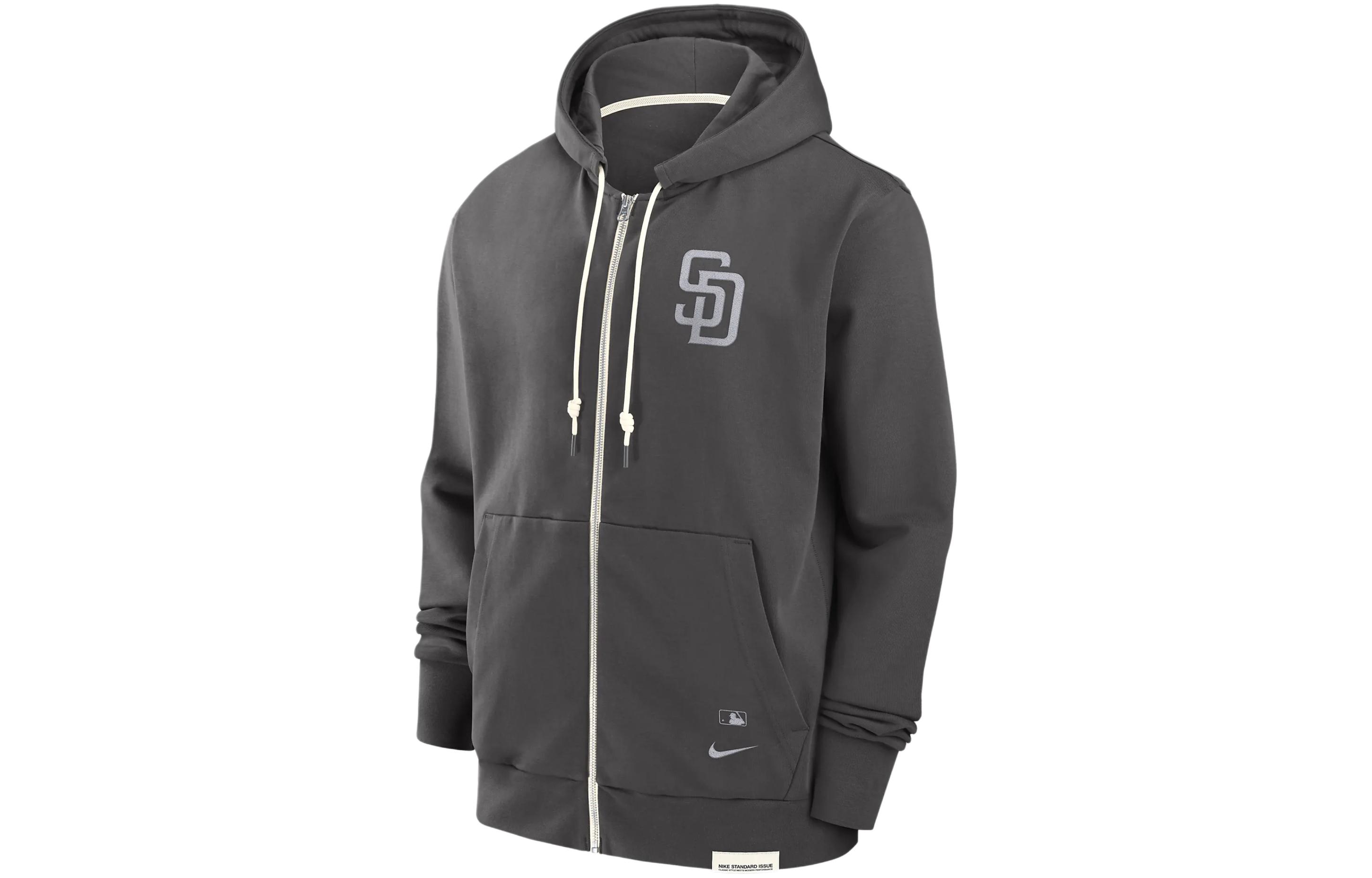 Nike X MLB joint San Diego Padres Travel Player logo printed pattern full zip hooded sweatshirt San Diego Padres Men's Gray