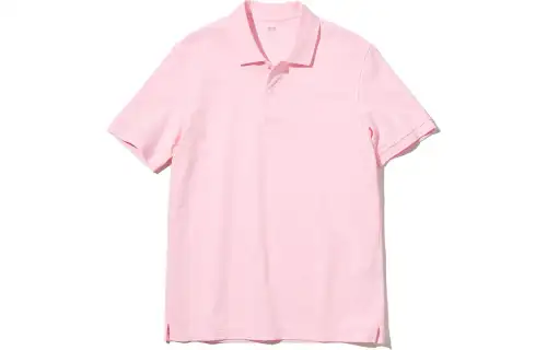 UNIQLO Polo Shirts Men's Pastel Pink Polo Collar Moderate Straight Fit