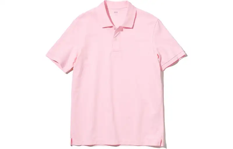 UNIQLO Polo Shirts Men's Pastel Pink Polo Collar Moderate Straight Fit