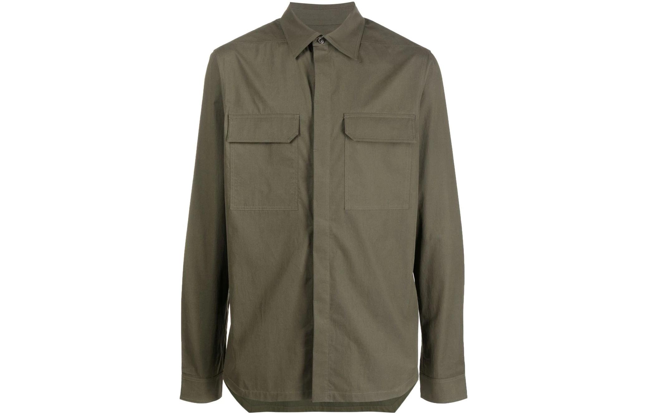 RICK OWENS Shirts Men's Dark Green Lapel Moderate Other