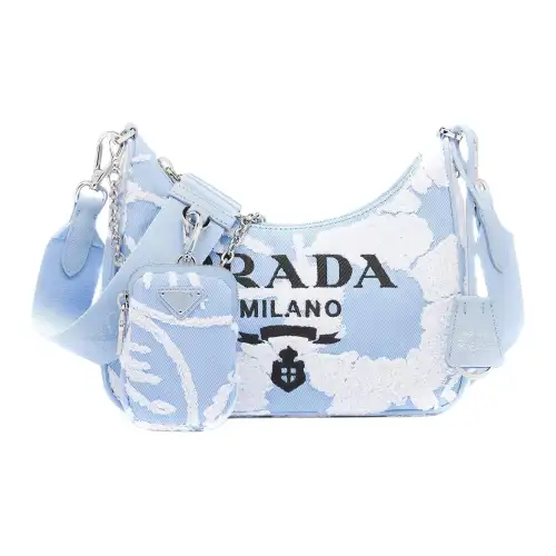 PRADA Fabric 3 in 1 Handbag, Shoulder Bag, Crossbody Bag Women's Blue/White