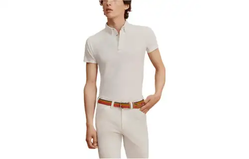 HERMES Polo Shirts Men's White Polo Collar Moderate Other