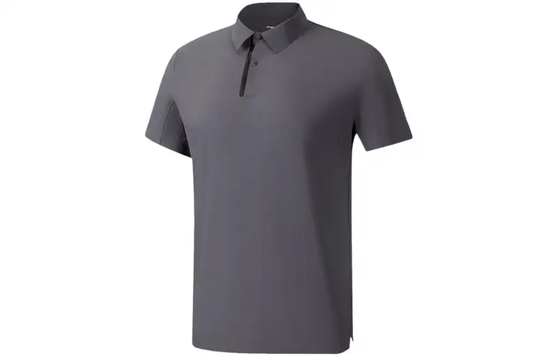 Li Ning Fitness Series Polo Shirts Men's Gray Crew Neck Moderate Straight Fit