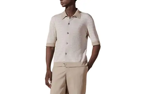 HERMES Shirts Men's Sand Yellow Lapel Moderate Other
