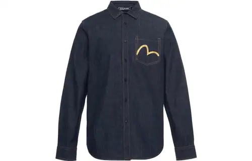 EVISU Shirts Men's Denim Blue Lapel Moderate Other