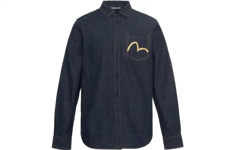 EVISU Shirts Men's Denim Blue Lapel Moderate Other