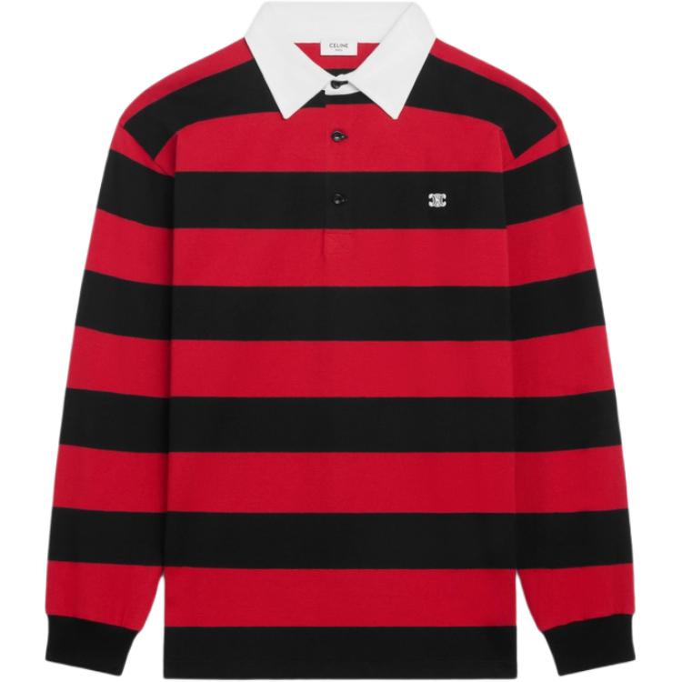CELINE Triomphe Polo Rugby Shirt In Striped Cotton Jersey