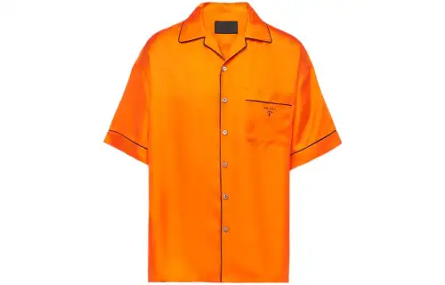 PRADA Shirts Men's Orange Cuban Collar Moderate