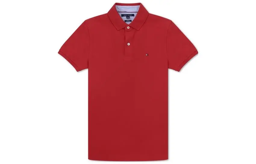 Tommy Hilfiger Polo Shirts Men's Red Polo Collar Moderate Straight Fit