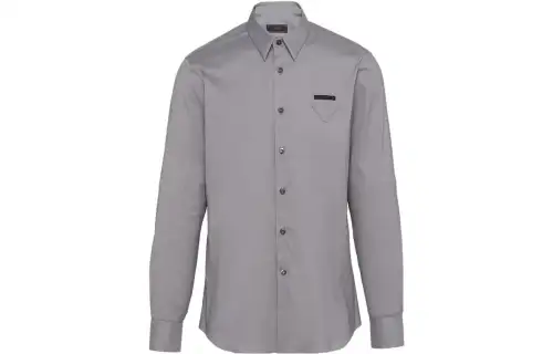 PRADA Shirts Men's Gray White Steel Pointed Collar Moderate Other