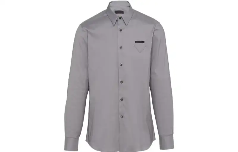 PRADA Shirts Men's Gray White Steel Pointed Collar Moderate Other