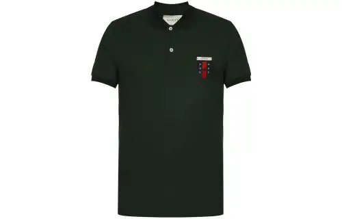GUCCI Polo Shirts Men's Green Polo Collar Moderate Straight Fit