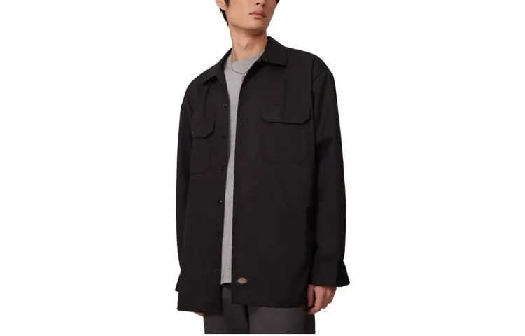 Dickies SS23 Shirts Men's Black Lapel Moderate Workwear