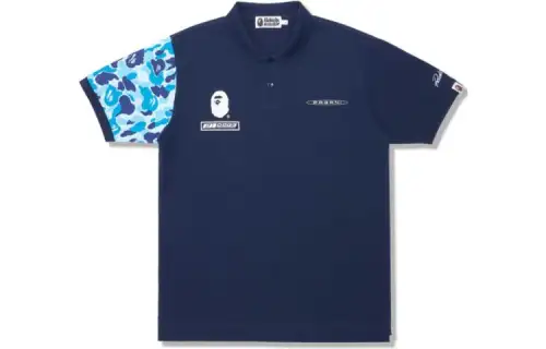 A BATHING APE Polo Shirts Men's Blue Polo Collar Moderate Straight Fit