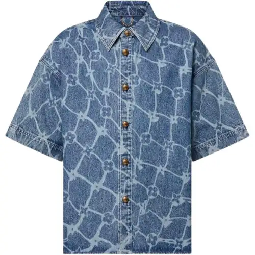 LOUIS VUITTON Monogram Printed Short-Sleeved Denim Shirt
