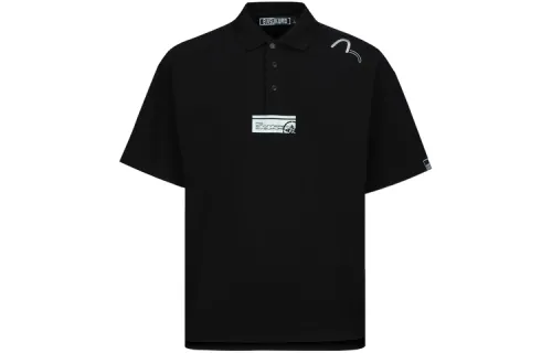 EVISU Polo Shirts Men's Black Polo Collar Thin Straight Fit
