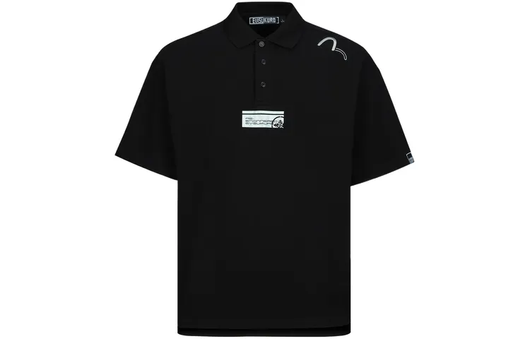 EVISU Polo Shirts Men's Black Polo Collar Thin Straight Fit