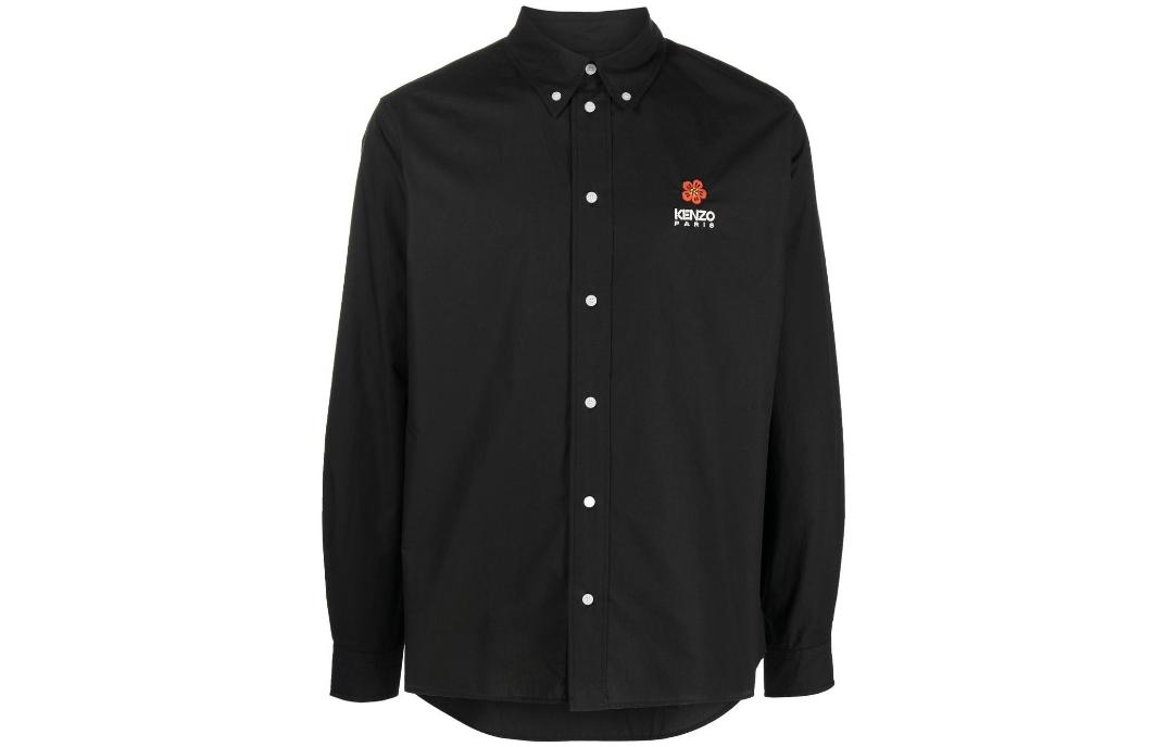 KENZO X Nigo joint model SS23 flower embroidered lapel long-sleeved shirt men's black