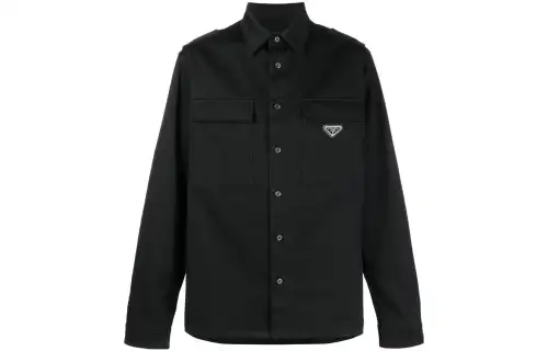 PRADA Shirts Men's Black Lapel Moderate Shirt