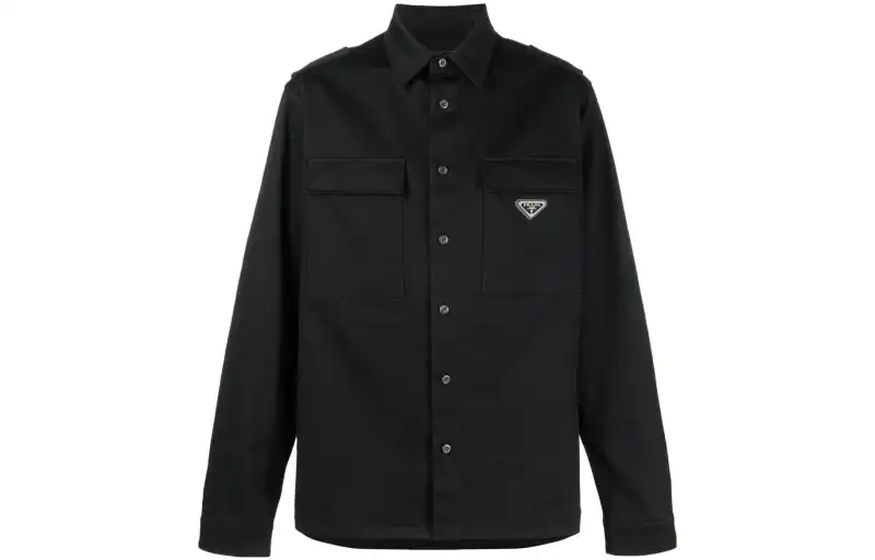 PRADA Shirts Men's Black Lapel Moderate Shirt