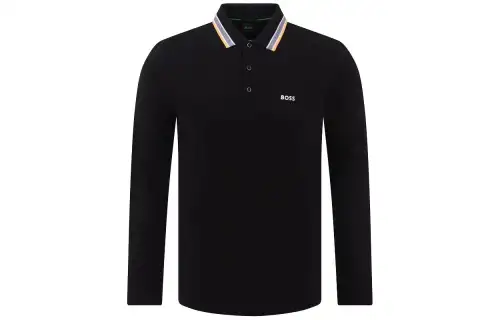 HUGO BOSS Polo Shirts Men's Black Polo Collar Moderate Straight Fit