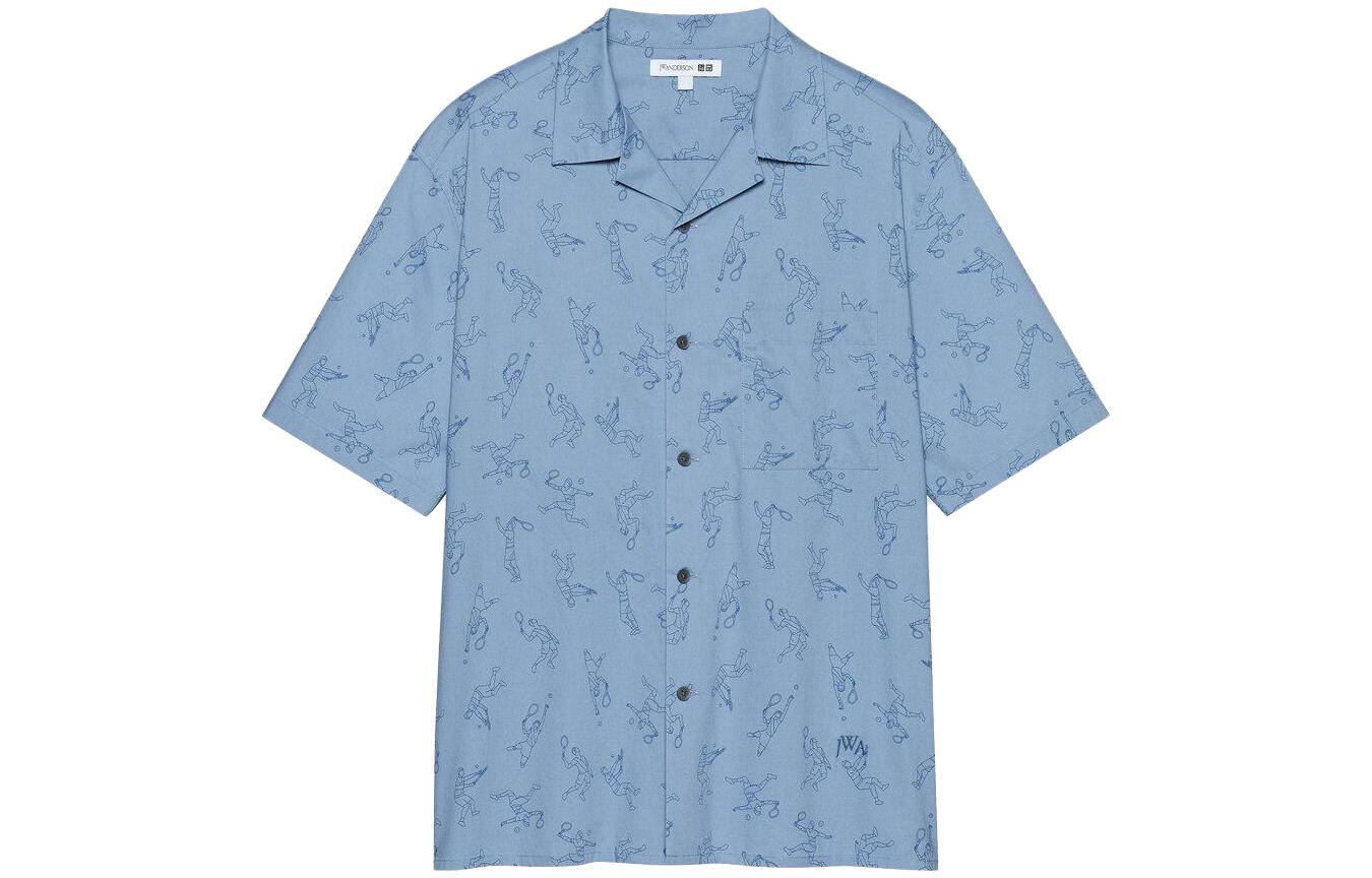 UNIQLO UNIQLO x JW Anderson UNIQLO JW Anderson joint series SS23 spring and summer series joint model 2023 spring and summer series printed open collar short-sleeved shirt men's sky blue