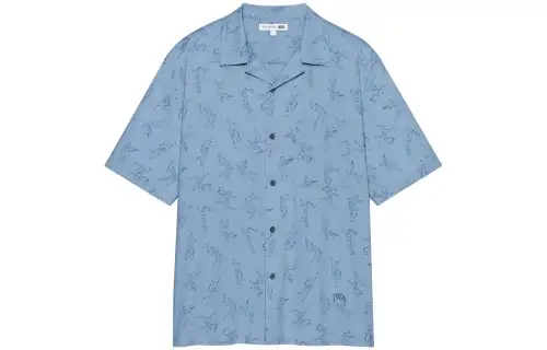 UNIQLO UNIQLO x JW Anderson UNIQLO JW Anderson joint series SS23 spring and summer series joint model 2023 spring and summer series printed open collar short-sleeved shirt men's sky blue
