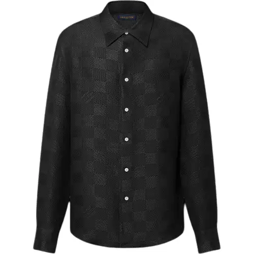 LOUIS VUITTON Jacquard Damier Long Sleeved Silk Shirt