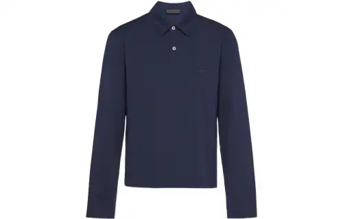 PRADA Polo Shirts Men's Blue Polo Collar Moderate Straight Fit
