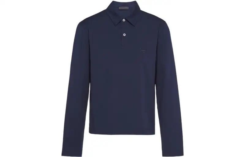 PRADA Polo Shirts Men's Blue Polo Collar Moderate Straight Fit