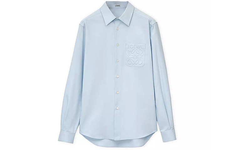 LOEWE Loewe SS23 solid color logo printed long-sleeved shirt for men, light blue