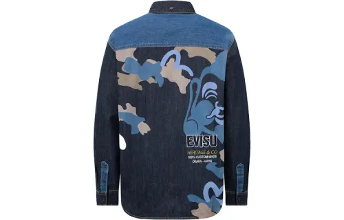EVISU Shirts Men's Denim Blue Lapel Moderate Other