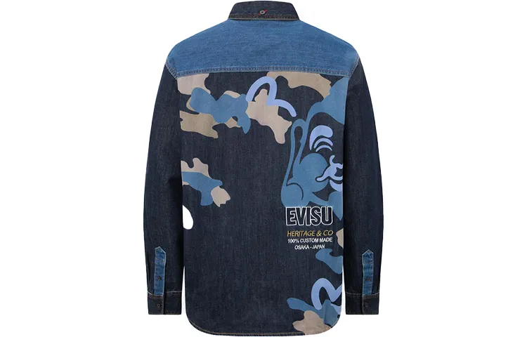 EVISU Shirts Men's Denim Blue Lapel Moderate Other