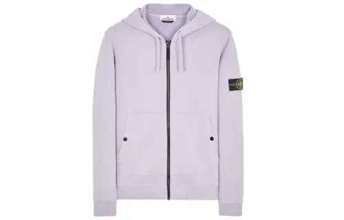 STONE ISLAND Color Block Left Sleeve Decoration Drawstring Hooded Fleece Lined Sweatshirt Men's Lavender