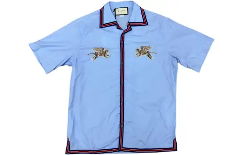 GUCCI Shirts Men's Blue Cuban Collar Moderate Other