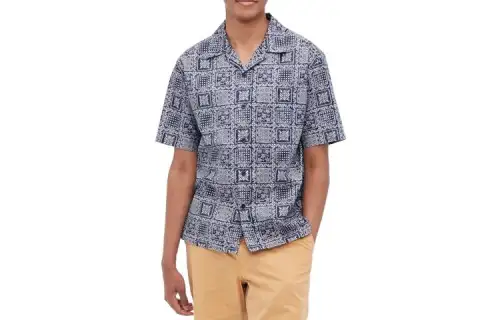 UNIQLO Shirts Unisex Navy Blue Cuban Collar Moderate Other