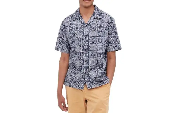UNIQLO Shirts Unisex Navy Blue Cuban Collar Moderate Other