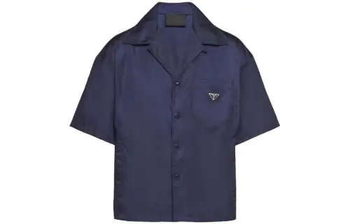 PRADA Shirts Men's Blue Cuban Collar Moderate Other