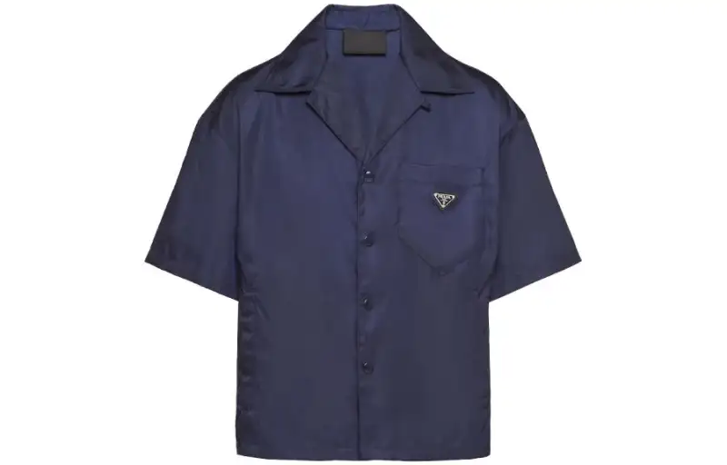 PRADA Shirts Men's Blue Cuban Collar Moderate Other
