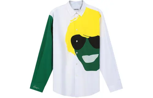 KENZO Shirts Men's White Pointed Collar Moderate Straight Fit