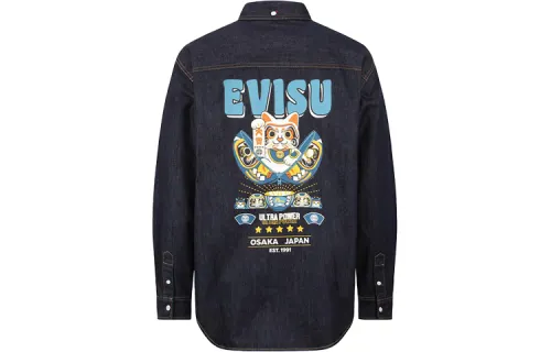 EVISU Shirts Men's Denim Blue Lapel Moderate Shirt