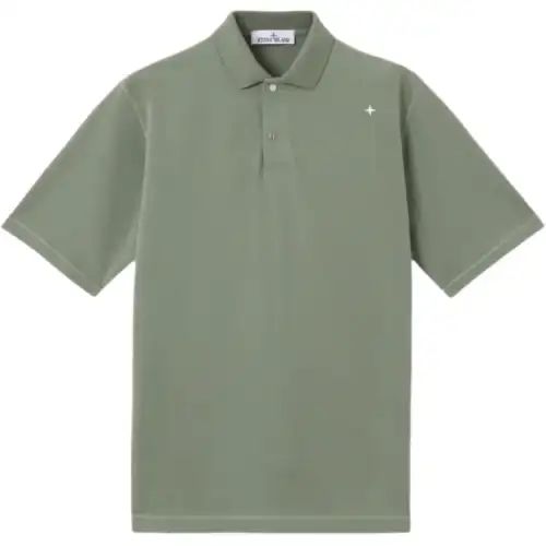 STONE ISLAND Polo Shirts Men's Musk Green Polo Collar Moderate Straight Fit