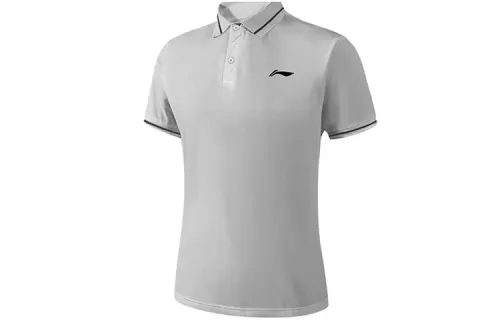 Li Ning Polo Shirts Men's Moonlight Gray Polo Collar Thin Straight Fit