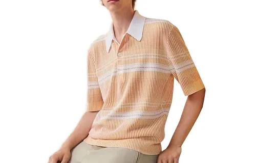 HERMES Polo Shirts Men's Orange Polo Collar Moderate Straight Fit