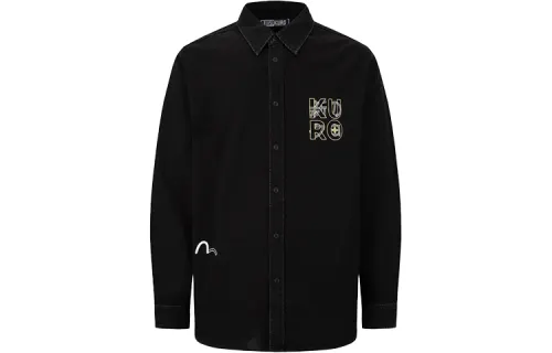 EVISU Shirts Men's Black Lapel Moderate Straight Fit